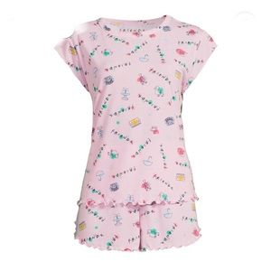 Friends show‎ pink cotton 3piece tshirt shorts and socks pajama set size XS 0/2